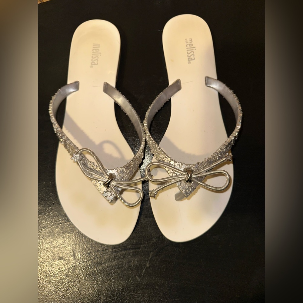 Melissa Metallic Silver Sandals with Bow